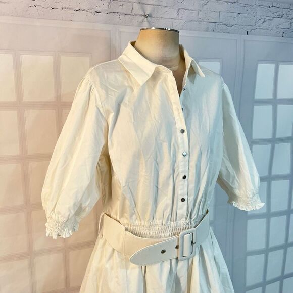 City chic NWT Emily ivory white collared sort sleeve bubble hem belted shirt dre - Picture 5 of 13